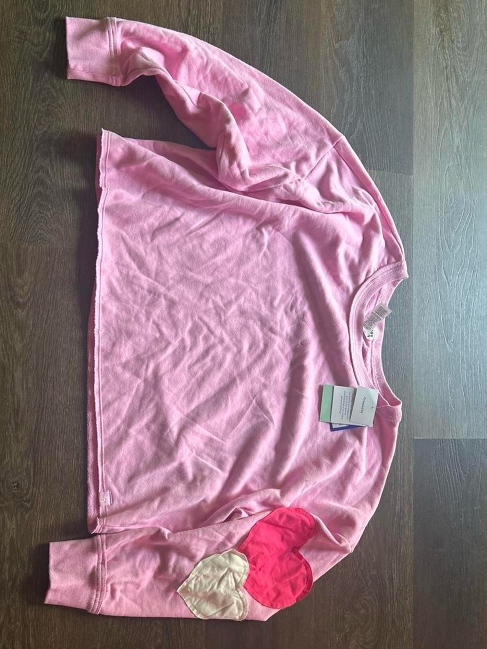 Womens Pink Crewneck Sweater with Heart Elbow Patches - Brand